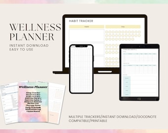Wellness-Planer PDF: Gewohnheit, Stimmung & Dankbarkeit Tracker (bearbeitbar, druckbar, digitaler Download