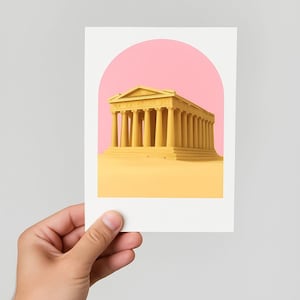 Stampa artistica dell'Acropoli greca - Cartolina minimalista moderna - Download digitale - Cartolina stampabile