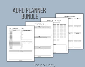 Ultimate ADHD Planner Bundle | Stay Organized & On Track | Black and White Version