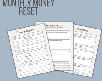Calm Monthly Money Reset Planner | Review Finances, Reset Budget with 3 Worksheets (PDF Printable)