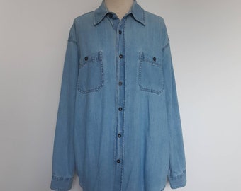 Vintage Rustler Wrangler light blue denim button down