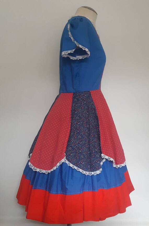 Vintage square dancing prairie dress red blue whi… - image 3