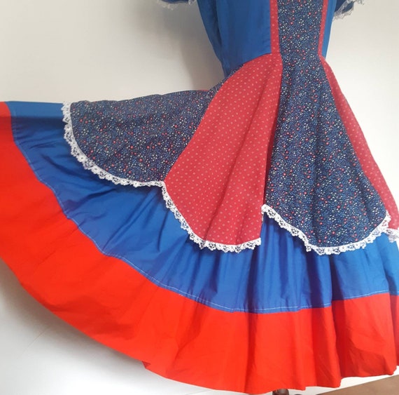 Vintage square dancing prairie dress red blue whi… - image 4