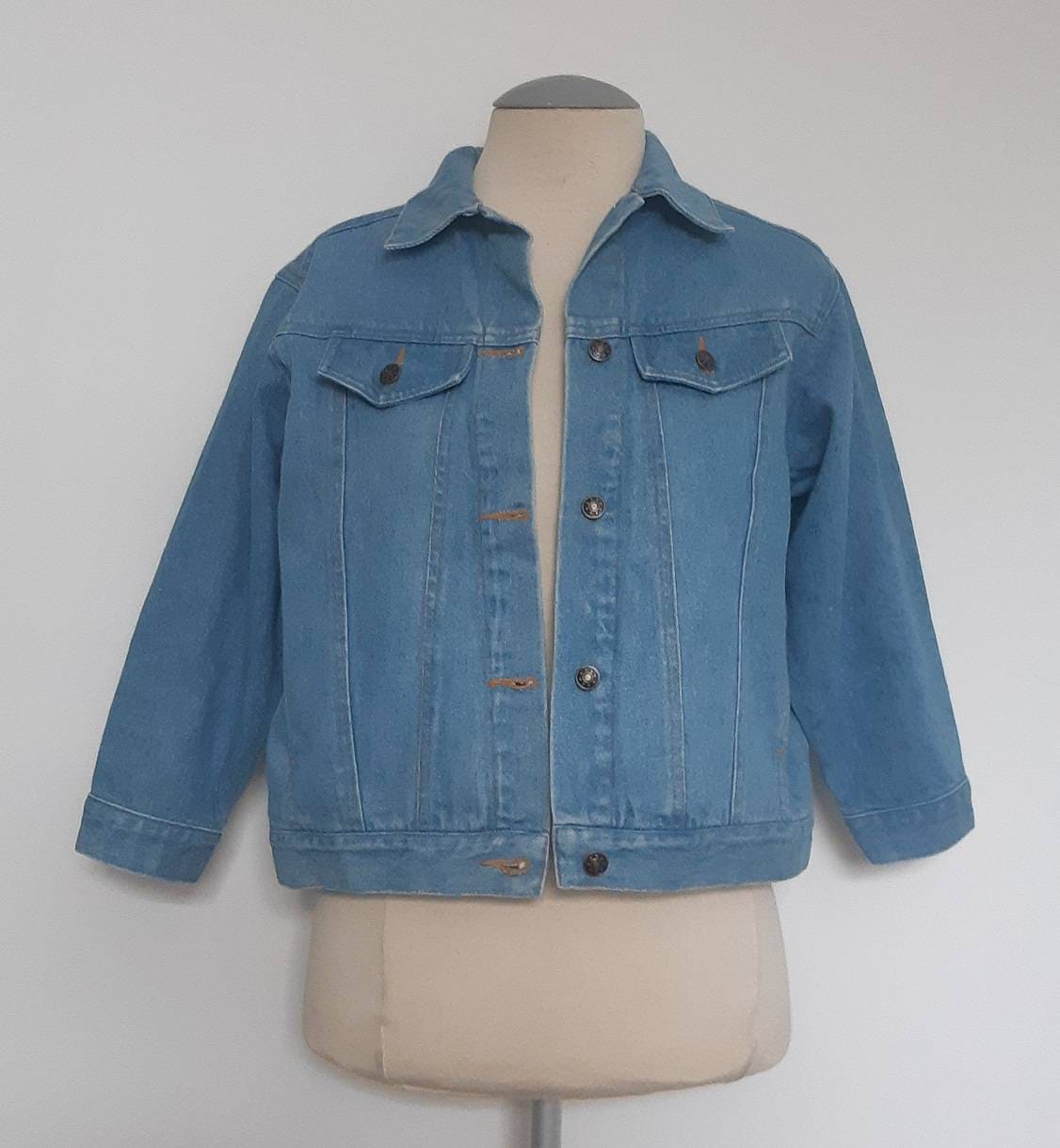 関税込み【 】Super Cropped Denim Jacket 90s Vintage 80s/90s Striped Denim Jacket – Blue White Cropped