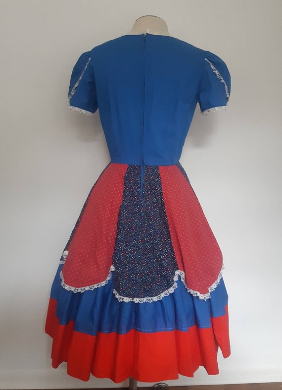 Vintage square dancing prairie dress red blue whi… - image 2