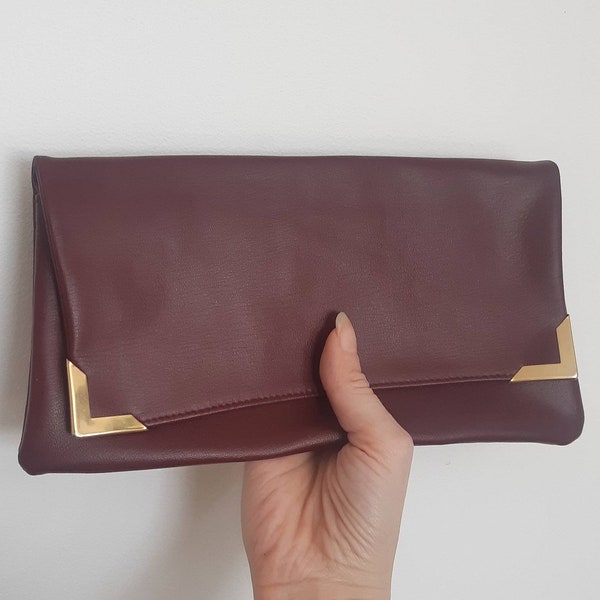 Vintage 70s brown fauz leather pleather fold over clutch MINO IMPORT made in Italy