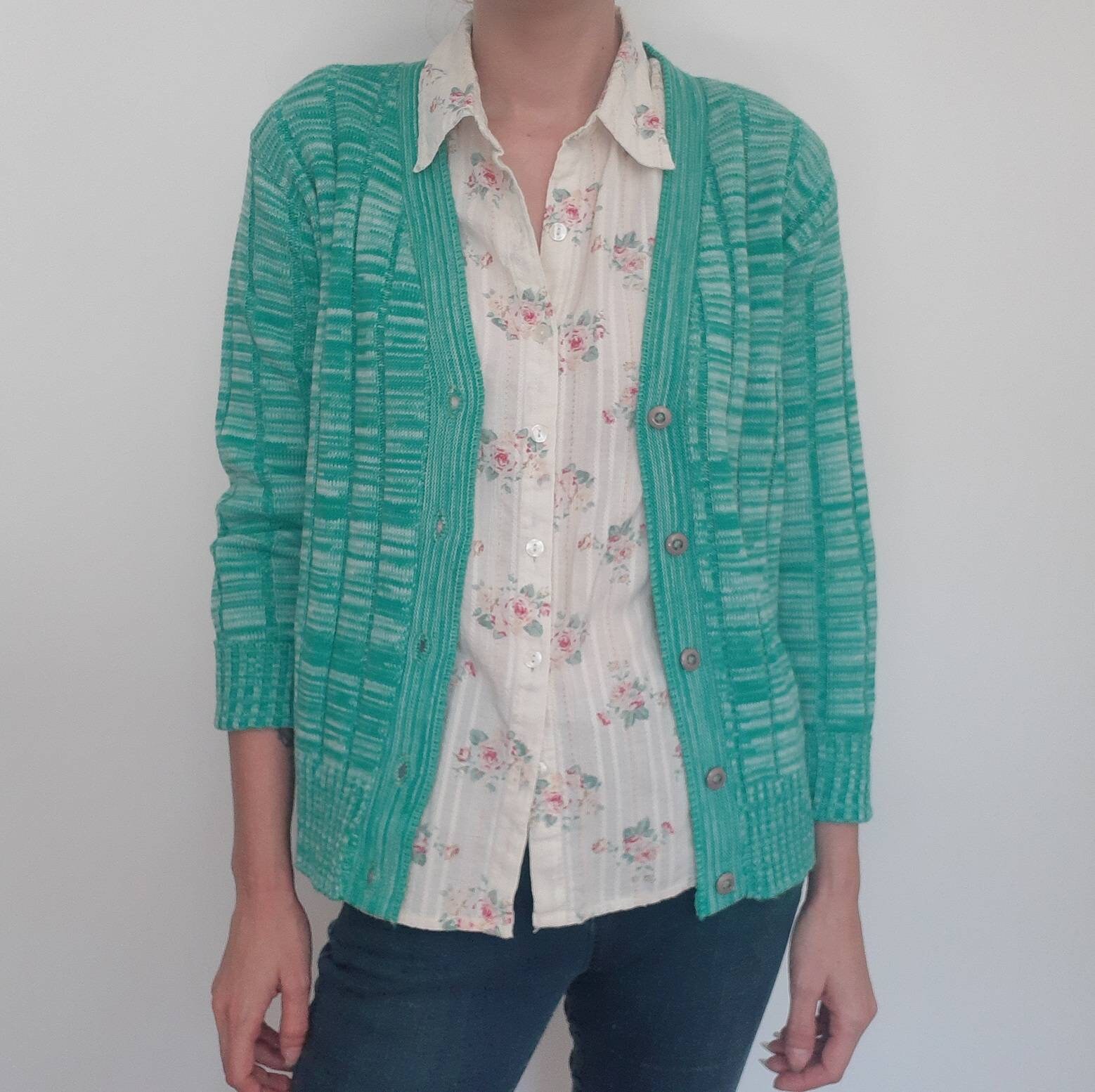 xforevervintagex Vintage 60s V-Neck Mint Green Cardigan