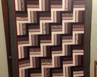 Black, White, and Red Rail Fence Twin/Full Quilt