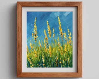 Tall Golden Grass in Summer Meadow Printable Art, Ground-Level Nature Scene, Earthy Country Landscape Wall Decor