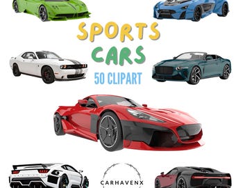 Watercolor Supercars Clipart Bundle – 50 PNG Files | Bugatti, Ferrari, Lamborghini & More