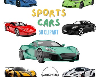 Watercolor Supercars Clipart Bundle – 50 PNG Files | Bugatti, Ferrari, Lamborghini & More