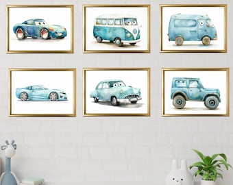 Conjunto de 6 pôsteres do filme Carros Relâmpago McQueen, decoração de parede, pôsteres de berçário, clipart digital Sally Carrera, pôster Tom Mater