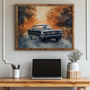 1957 Chevy Bel Air Diner Art Print: Retro Neon Car Decor (Digital Download