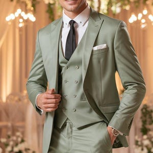 Wedding Sage Green Three piece suit for Men, Formal Suit, Wedding suit for Men.