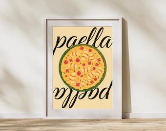 Paella Digital Art Print – Spanish Food Kitchen Wall Art – Printable Food Illustration –Spanish Cooking Inspired Poster – Culinary Decor