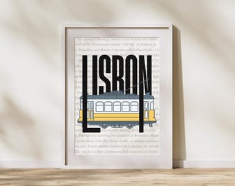 Lissabon Tram Poster - Portugal-Reisen-Wand-Kunst - Gelbe Tram-Illustration - Europäische Stadt - Instant Download