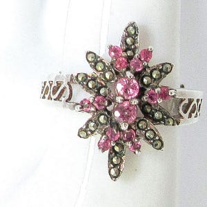 Vintage Ruby & Marcasite Sterling Silver Cocktail Ring