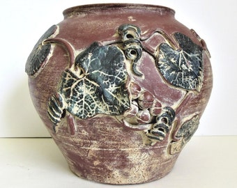 Large Terracotta Pot Grapevine Applique, 11 x 10" Vintage Decorative ON SALE