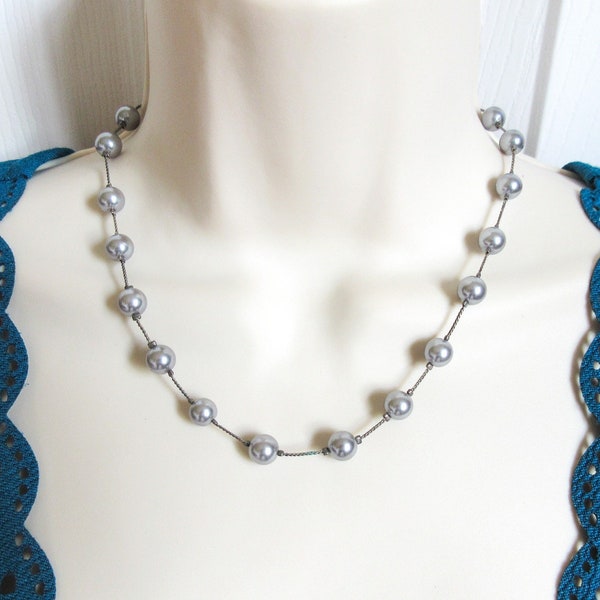 Faux Pearl Station Necklace, 17" Vintage Illusion Made in Korea ON SALE