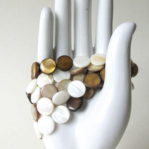 Mother of Pearl Stretch Bracelet, Multi Strand Coin Shell, Vintage ON SALE