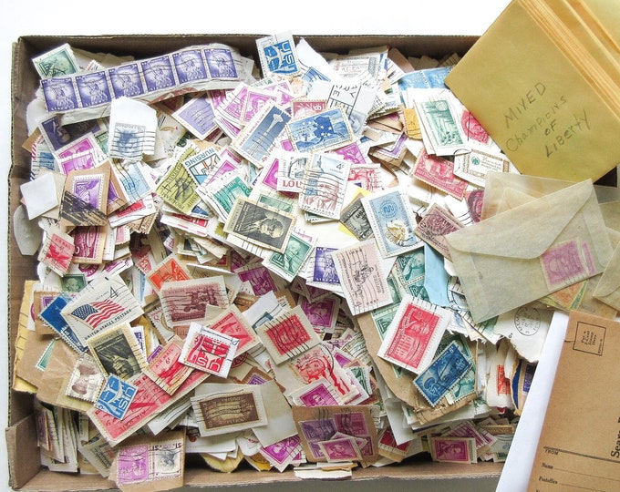 Vintage Postage Stamp Kiloware Huge 2 Lb Lot of Thousands, Antique USA