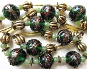 Wedding Cake Bead Necklace, 31" Vintage Venetian Art Glass