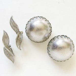 Coro Vintage Clip Earrings Lot, Silver Tone Leaf & Button ON SALE
