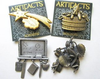 JJ Pin Brooch Lot 4, Shooting Star, Dog Bath, School Charms, Lizard, Vintage Jonette Artifacts ON SALE