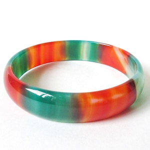 Banded Agate Bangle Bracelet, Vintage Green & Orange Stone ON SALE