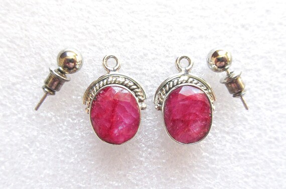 Raw Ruby Earrings Sterling Silver Convertible, Vi… - image 6