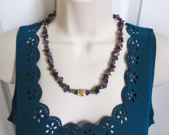 Amethyst Nugget Necklace w Friendship Bead, 21" V… - image 3
