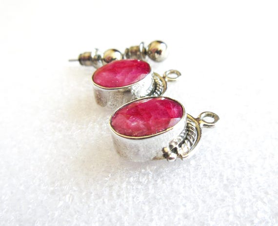 Raw Ruby Earrings Sterling Silver Convertible, Vi… - image 5