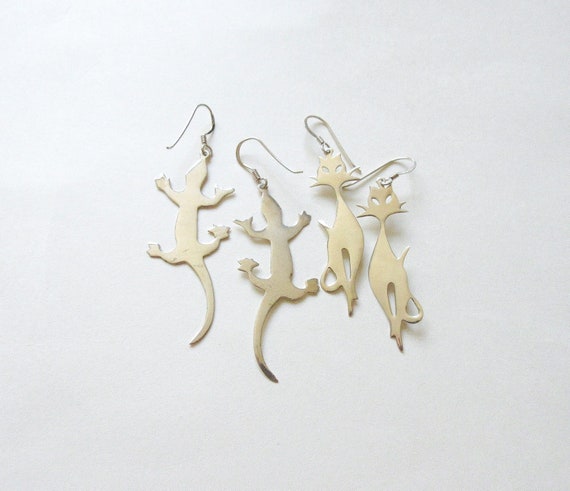 Lizard or Siamese Cat Sterling Silver Earrings Ch… - image 2