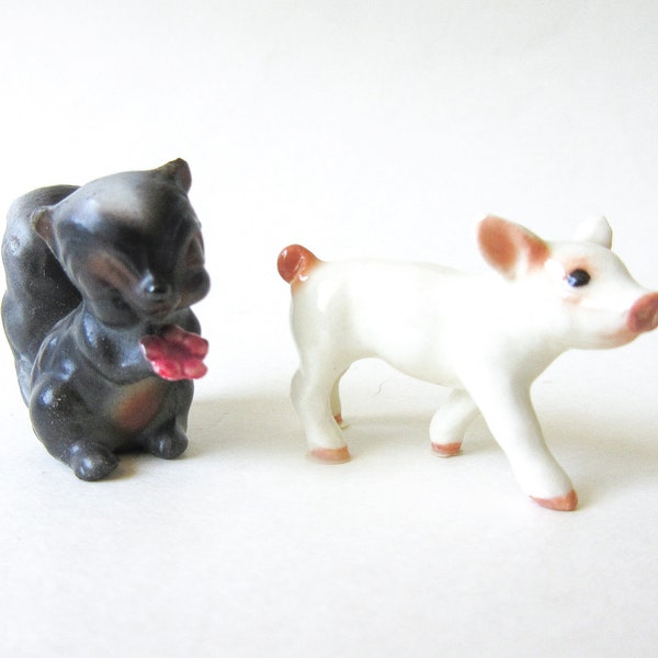 Mini Skunk & Hagen Renaker Piglet, 2 Vintage Porcelain Figurines