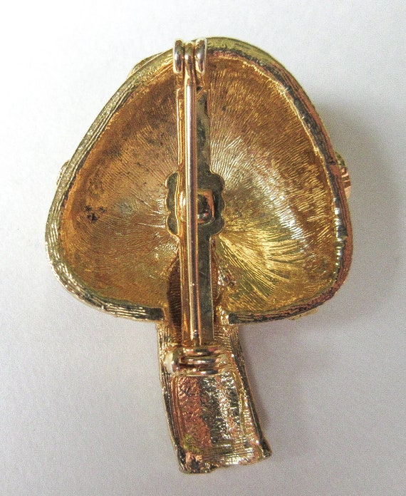 Crystal Mushroom Pin, 1.5" Rhinestone Gold Tone V… - image 4