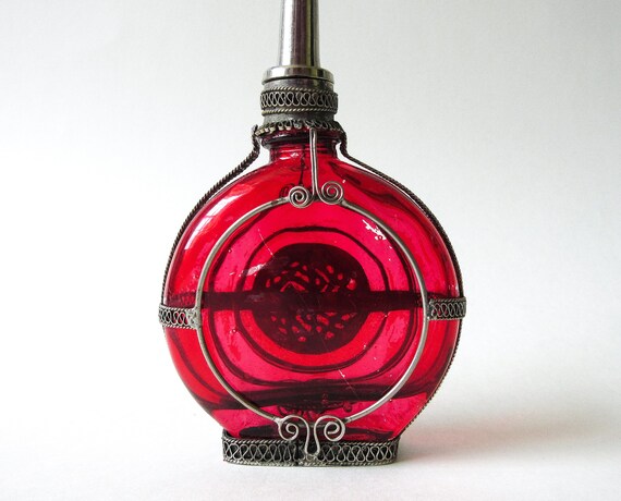 Moroccan Perfume Bottle, Vintage Red Sprinkler ON… - image 5