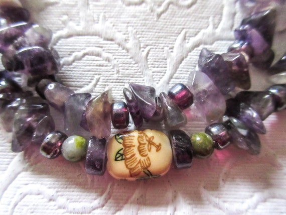 Amethyst Nugget Necklace w Friendship Bead, 21" V… - image 5