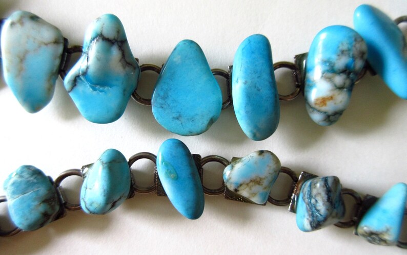 Nugget Book Chain Link 7 Vintage 60s Boho ON SALE Turquoise Bracelet Set of 2