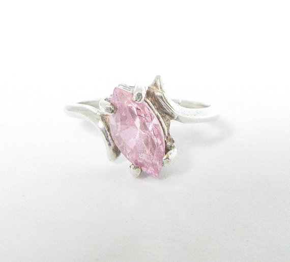 Pink Gemstone Sterling Silver Ring, Size 5 3/4 Si… - image 1