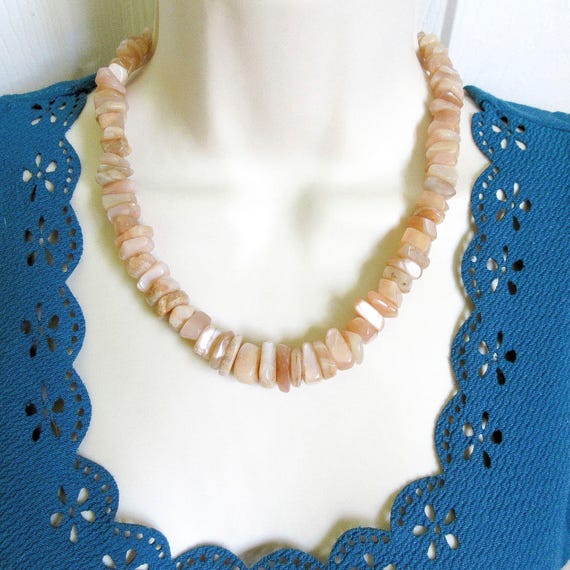 Vintage Peach Moonstone Graduated Nugget Necklace