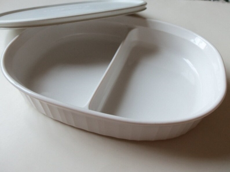 Corning Ware French White Divided Oval Casserole Dish w Etsy