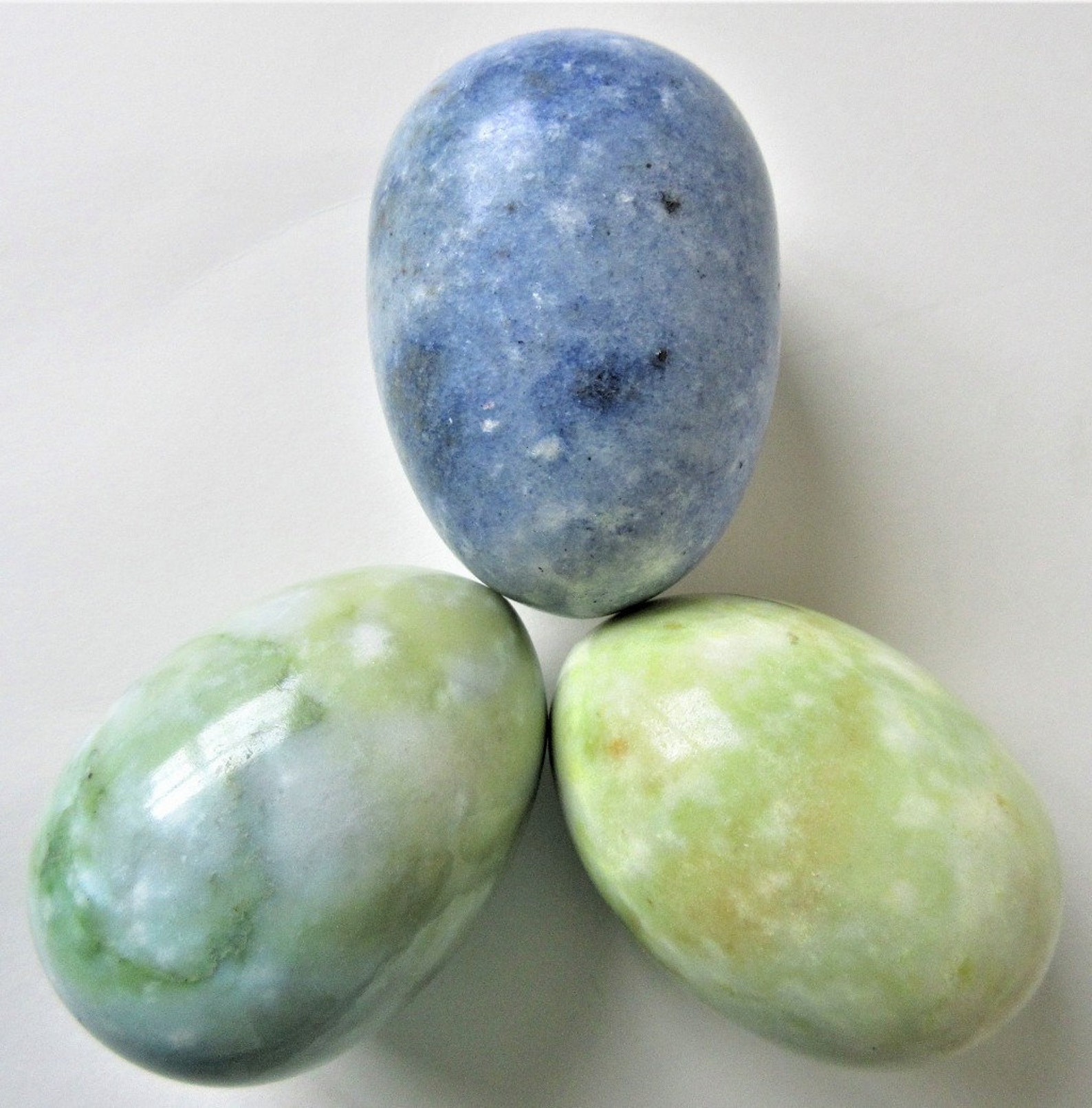 Carved Stone Egg Lot of 3 Green & Blue Large Vintage ON SALE Etsy