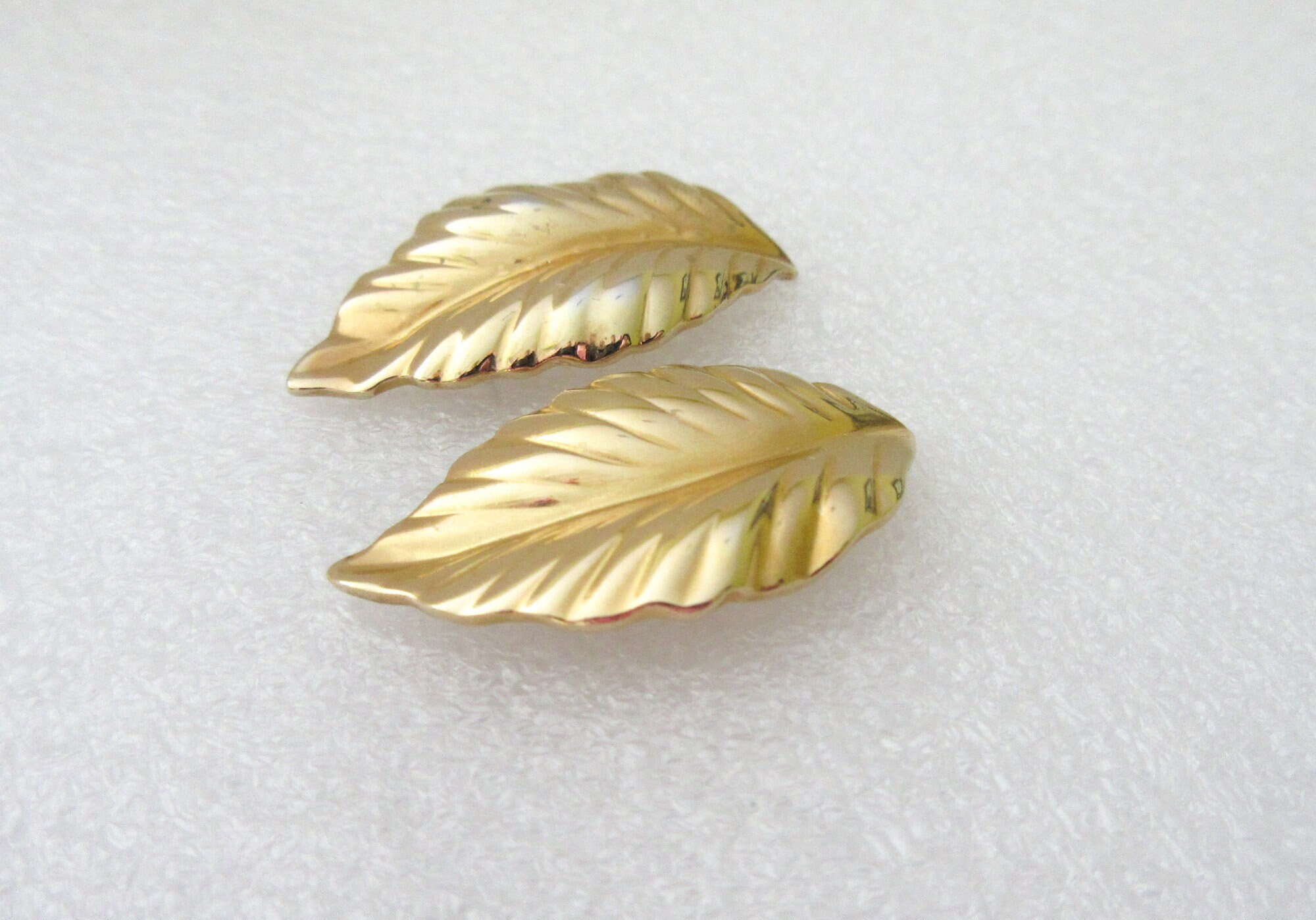 Louis Feraud Paris Shiny Gold Leaf Pierced Earrings 