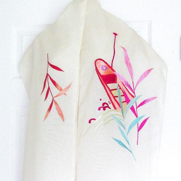 Japanese Kimono Embroidered Fabric, 16 ft Vintage 1966