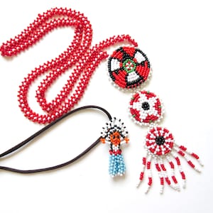 American Indian Beaded Necklaces, Thunderbird Triple Medallion & Chief, Vintage ON SALE