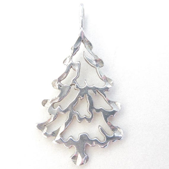 Sterling Silver Diamond Cut Christmas Tree Pendant Charm