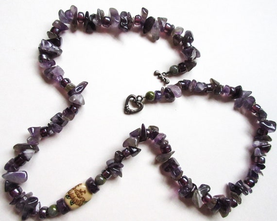Amethyst Nugget Necklace w Friendship Bead, 21" V… - image 2