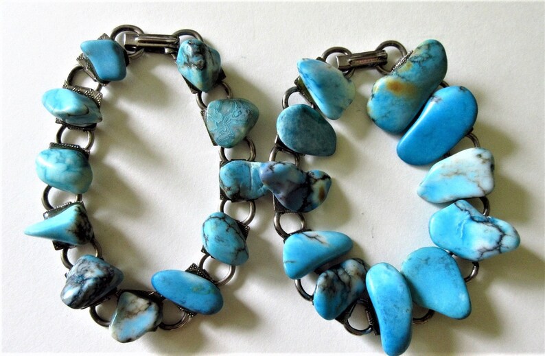 Nugget Book Chain Link 7 Vintage 60s Boho ON SALE Turquoise Bracelet Set of 2