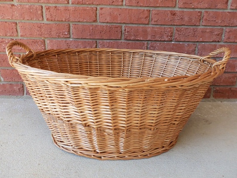 Large Oval Wicker Laundryapple Basket With Handles Etsy
