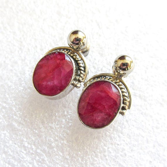 Raw Ruby Earrings Sterling Silver Convertible, Vi… - image 2